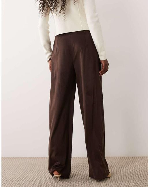 Vila Brown Faux Suede Wide Leg Pleated Tailored Trousers Co-Ord