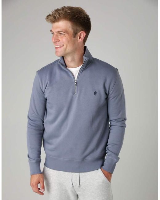 French Connection Blue Cotton Blend Half-Zip Jumper for men