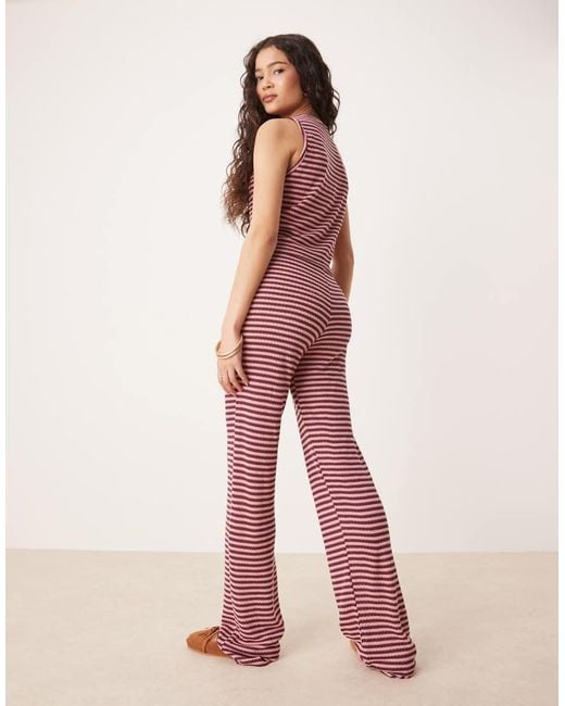ASOS Gestreepte Gebreide Broek Met Wijde Pijpen in het Pink