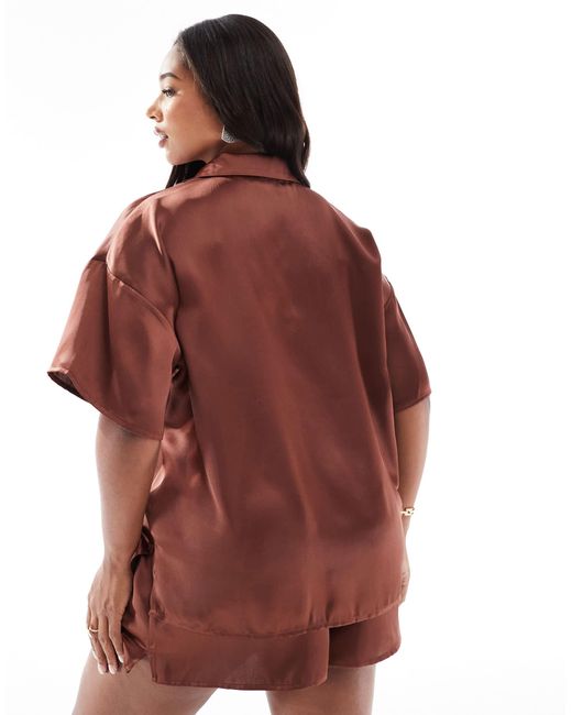 ASOS Red Asos design curve – kurzärmeliges hemd aus satin