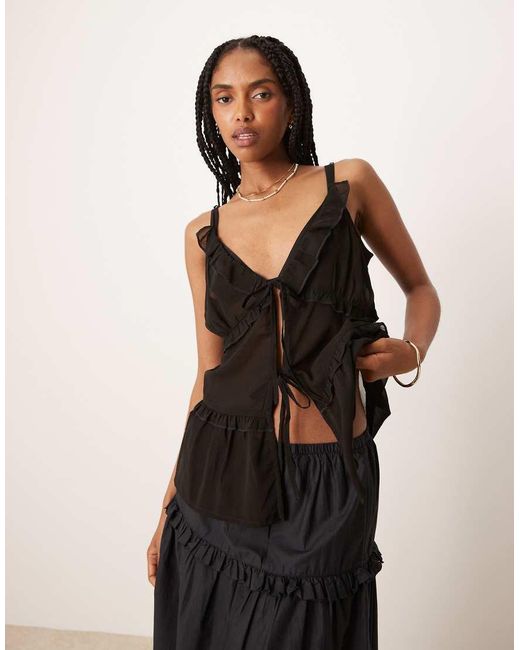 esmé studios Black Esmee Exclusive Tie Front Mesh Beach Top