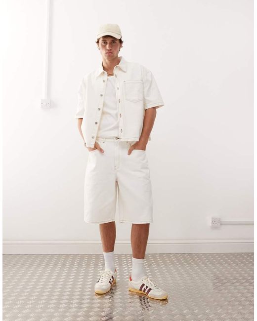 Reclaimed Vintage Natural Denim baggy Shorts Co-ord With Tobacco Stitching for men