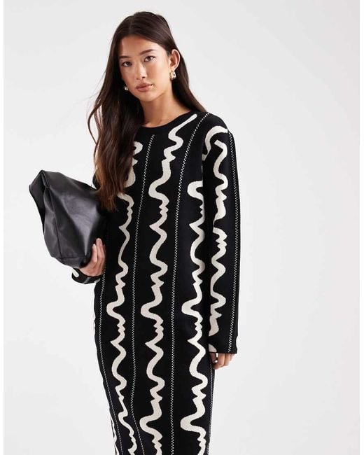Object Knitted Midi Dress in Black | Lyst UK