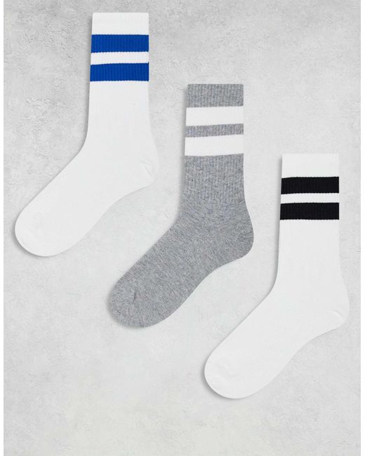 Weekday White 3 Pack Of Stripe Sport Socks for men