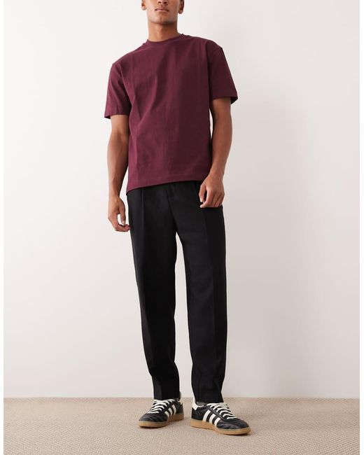 ASOS Black Tailored Relaxed Tapered Pants With Wool Blend for men