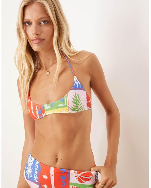 ASOS Multicolor – trinny – bikinioberteil mit paradiso-muster und u-ausschnitt