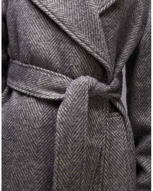 TOPSHOP Gray Longline Herringbone Oversized Coat