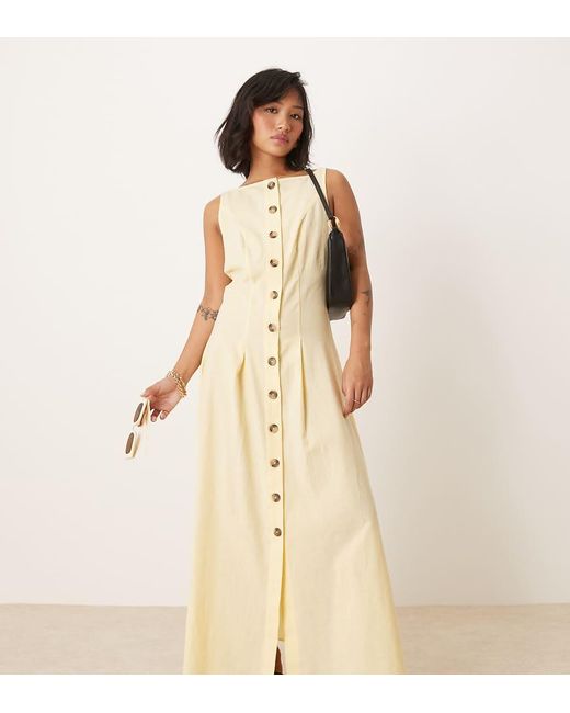 ASOS Natural Asos Design Petite Slash Neck Button Down Waistcoat Maxi Dress