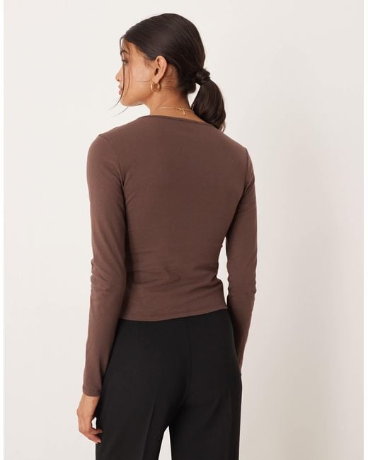 ASOS Multicolor Long Sleeve V Neck Top With Ruched Bust Detail