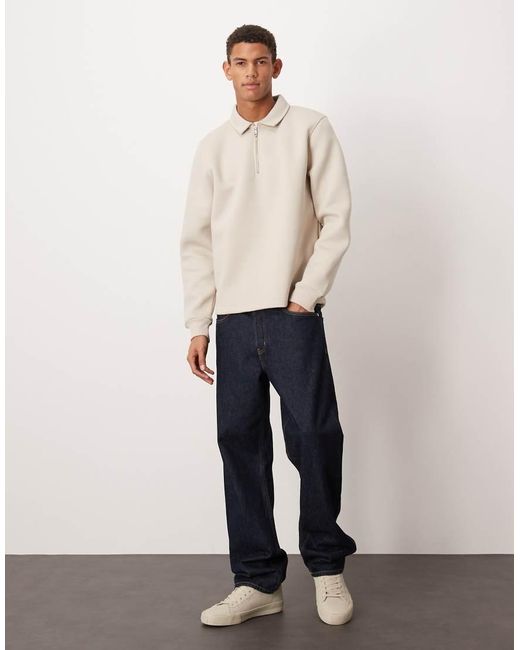 ASOS Natural Heavyweight Oversized Polo Sweatshirt With Fixed Hem for men