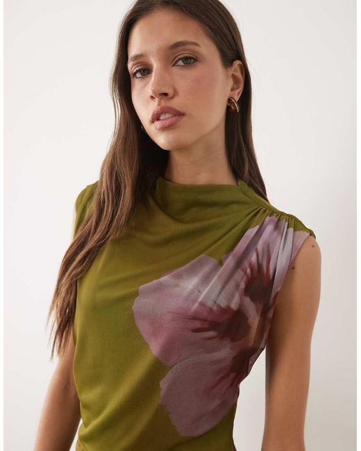 ASOS Green Funnel Neck Dropped Waist Maxi Dress