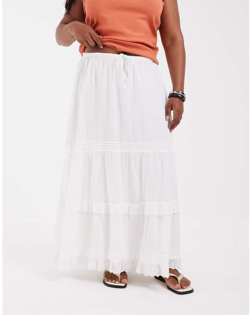 Vero Moda White Pleat And Lace Detail Tiered Boho Maxi Skirt
