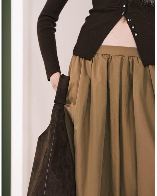 ASOS Brown Volume Detail Midi Skirt