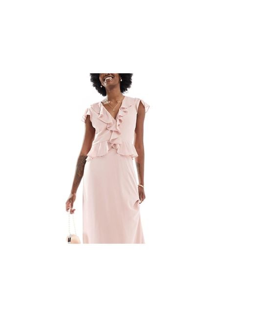 Robe longue pour demoiselle d'honneur en mousseline à volants - mauve TFNC London en coloris Pink
