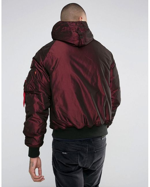 Alpha Industries Synthetic Hunter 2 Hooded Bomber Jacket In Iridium  Burgundy in Red for Men | Lyst