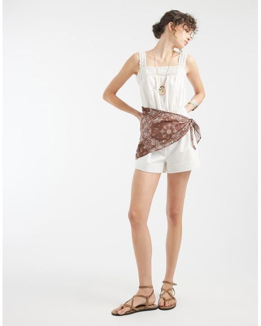ASOS White Lace Trim Playsuit With Scarf Waist