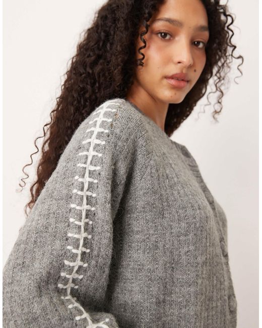 Y.A.S Gray Contrast Stitch Detail Soft Cardigan