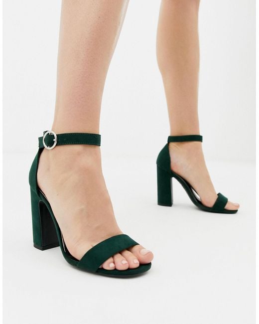 New Look Black Barely There Block Heeled Sandal In Dark Green