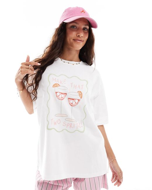Threadbare White Cotton Oversized Graphic T-shirt With Spritz Print