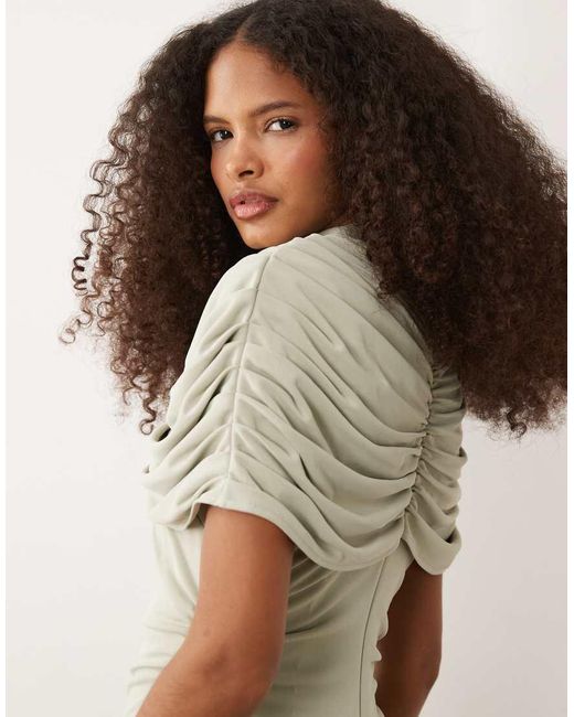 Six Stories Natural Bridesmaids Stretch Cape Detail Maxi Dress