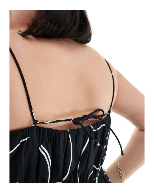 ASOS Black Asos design curve – maxi-sommerkleid mit geraffter brustpartie, verstellbaren trägern und abstraktem muster