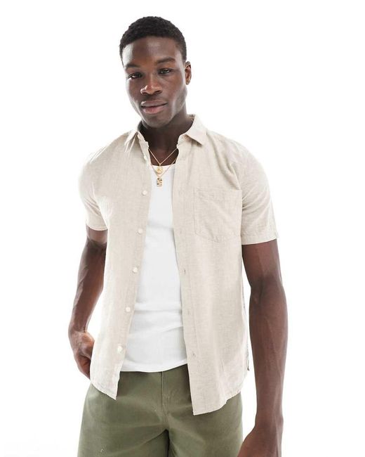 Only & Sons Regular-Fit Overhemd Van Linnenmix Met Korte Mouwen in het White voor heren