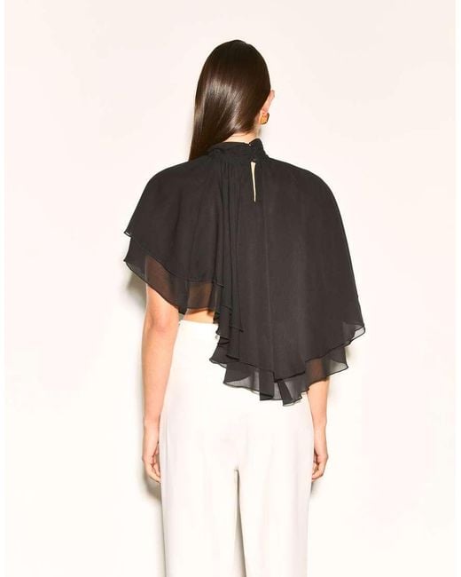 Noughts & Kisses Black Alma Chiffon High Neck Layered Ruffle Cape Top