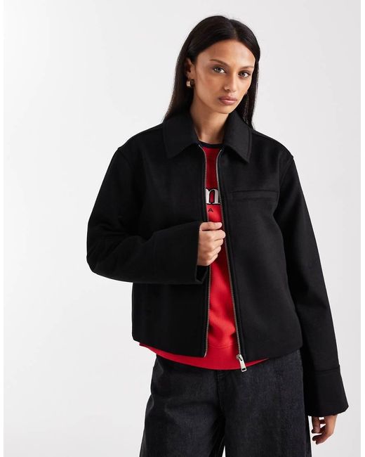 Tommy Hilfiger Black Zip Front Wool Collared Jacket