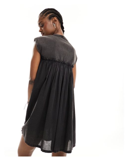 Collusion Black Jersey Woven Mix Smock Dress