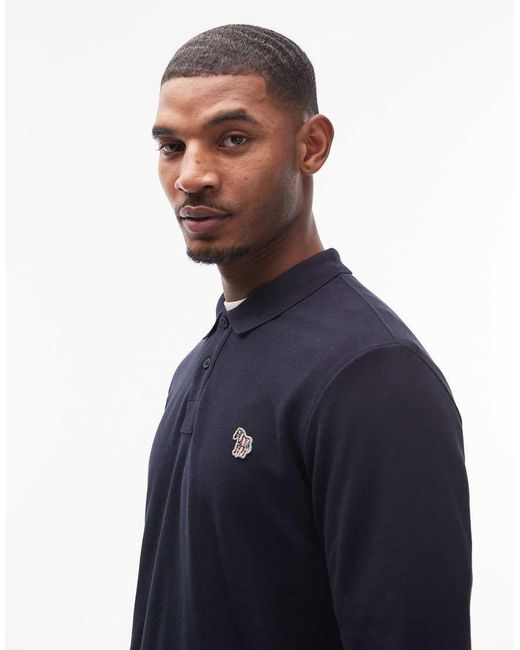 Paul Smith Blue Long Sleeve Zebra Polo for men