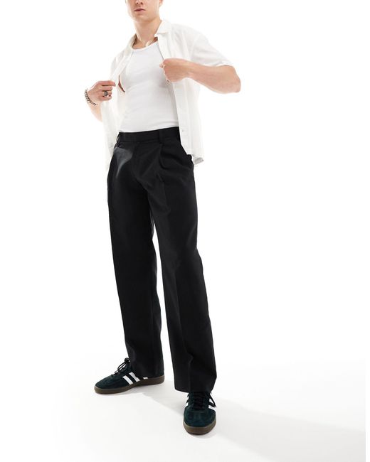 Jack & Jones Black Wide Fit Pleated Front Smart Trouser for men