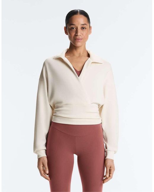 Oysho White Wrap Polo Neck Sweatshirt With Soft-Touch Modal