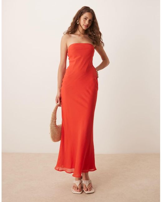 ASOS Red Double Layer Bandeau Midi Dress