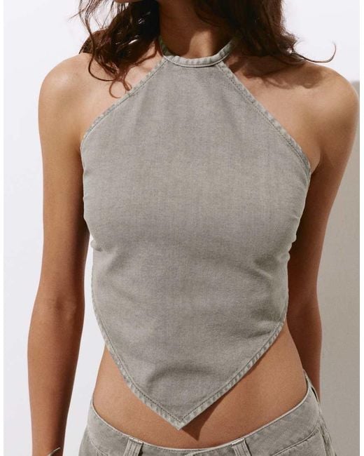 Pull&Bear Gray Open-back Triangular Top