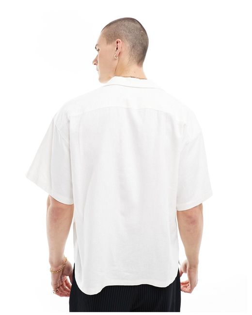 ADPT White Oversized Linen Mix Revere Collar for men