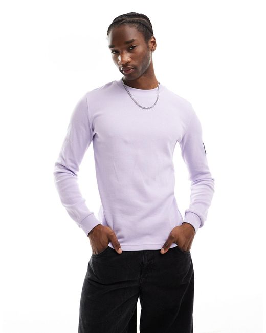 T-shirt gaufré à manches longues et écusson - lilas pastel Calvin Klein pour homme en coloris Purple