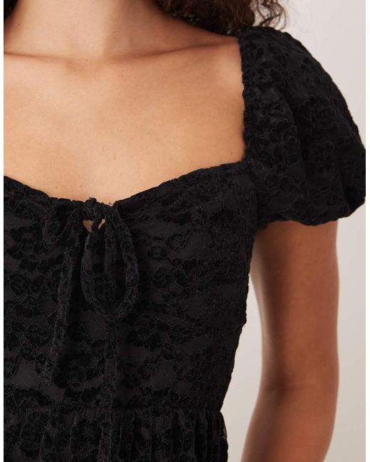 Lovedrobe Black Floral Velvet Square Neck Midaxi Dress