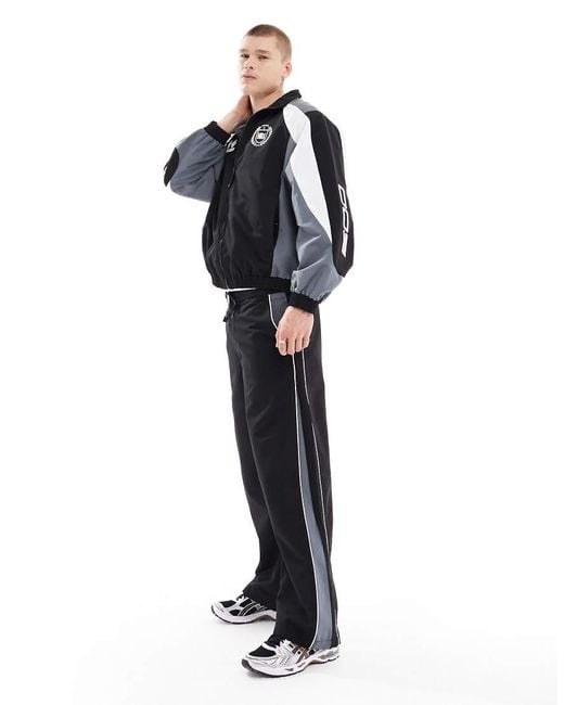 Bershka Black Sporty Panel Tracksuit Pants for men