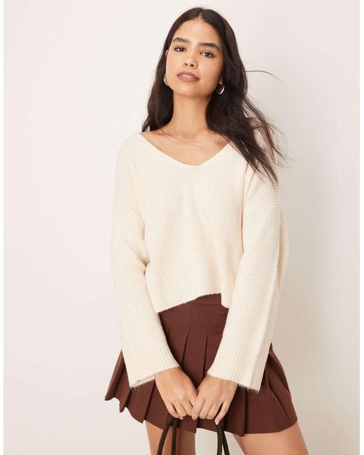 Miss Selfridge Natural V Neck Knitted Jumper