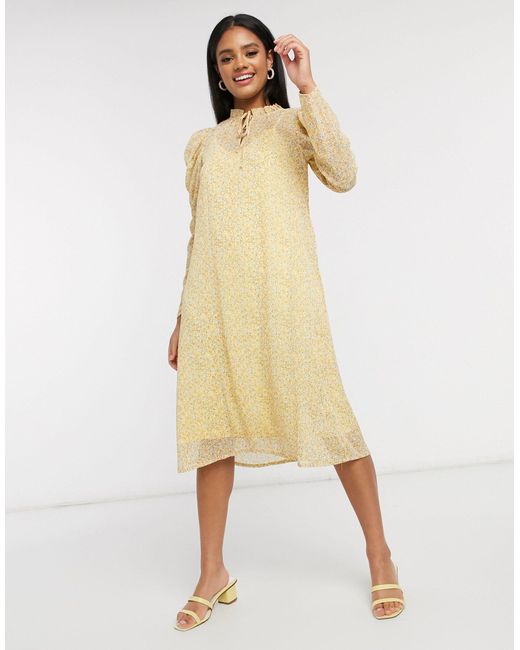 vero moda polka dot midi dress with volume sleeve