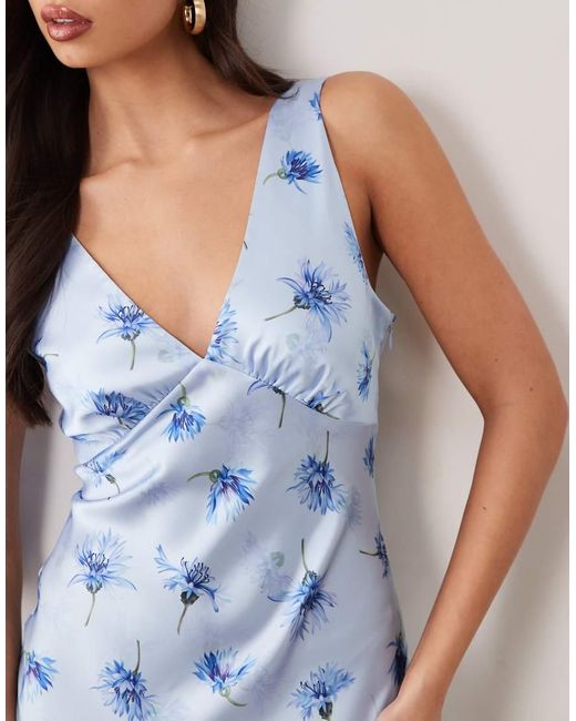 Gina Tricot Blue Sleeveless Satin Maxi Dress