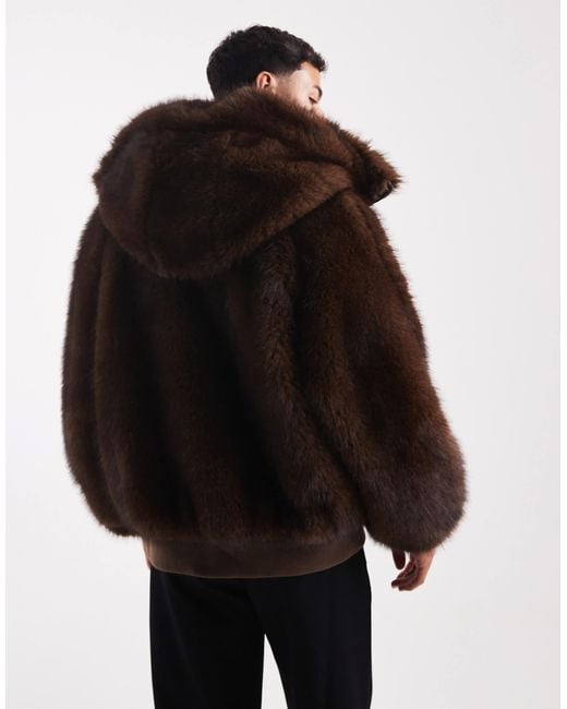 Veste à capuche oversize en fausse fourrure ASOS pour homme en coloris Black