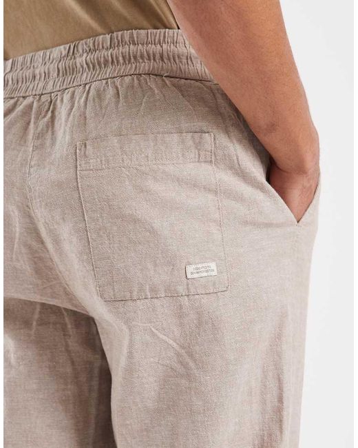 Blend Natural Cotton-linen Drawstring Waist Regular Fit Trousers for men