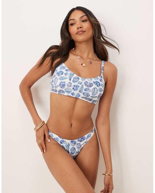 ASOS Shelina High Leg Bikini Bottom in Blue Lyst UK