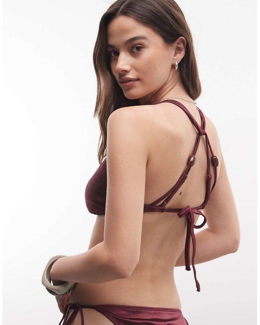 ASOS Blue Fuller Bust Keira High Shine High Apex Triangle Bikini Top With Strappy Back And Bead Detail
