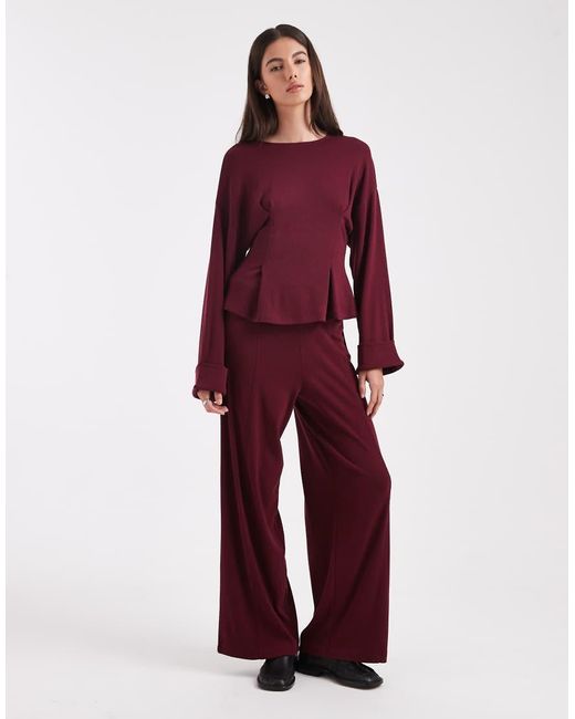 ASOS Purple Fine Knitted Cinch Waist Deep-cuff Long Sleeve Top
