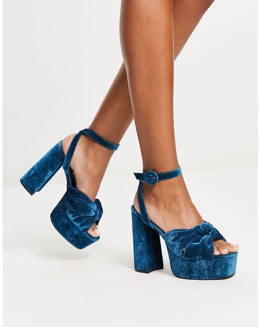 Natia sandali con tacco con nodo e plateau di ASOS in Blu Lyst