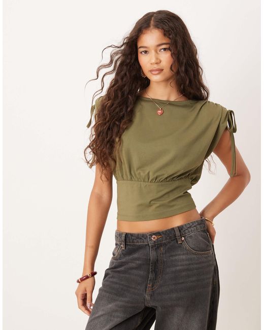 ASOS Green Drawstring Power Shoulder Cinched Top