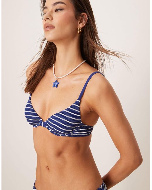 Free Society Blue Stripe Crinkle Underwire Bikini Top