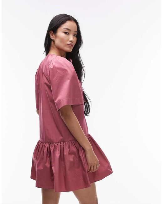 & Other Stories Red Mini Dress With Drop Waist And Tie Front